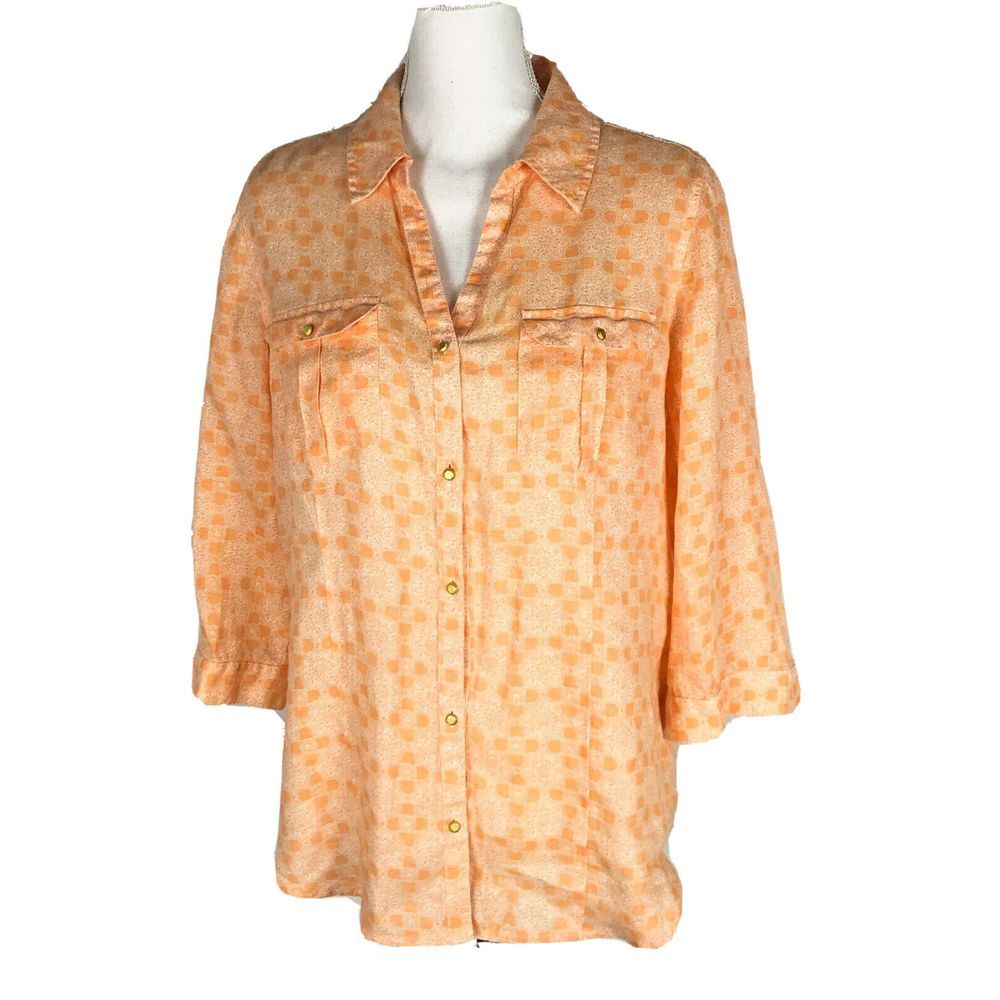 Chicos Women's Size 1 Beautiful Orange button Front Linen blouse Shirt Top